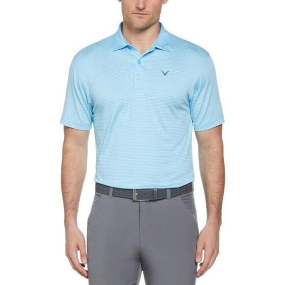 Callaway Polo Shirt Mens Medium Heather Micro Stripes Light Blue Golf Soft Polo - Picture 2 of 9